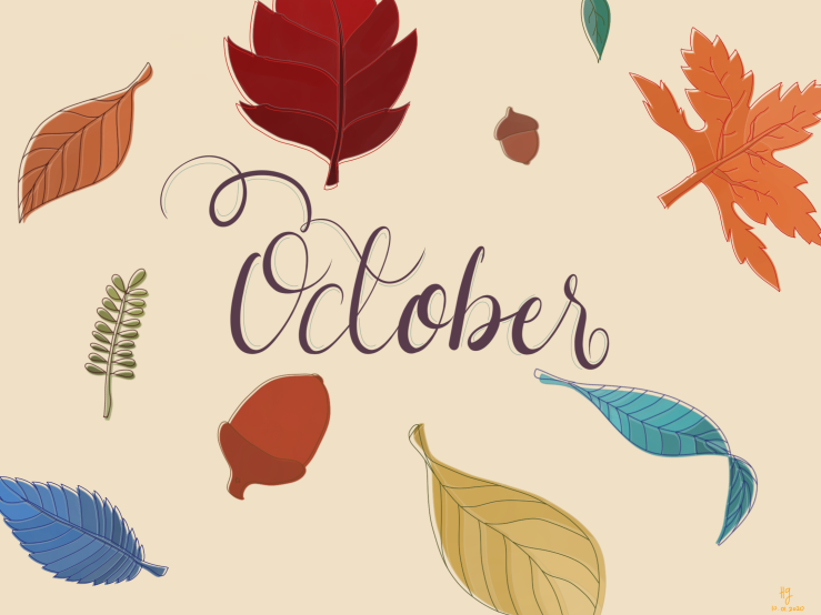October calligraphy foliage drawing artwork